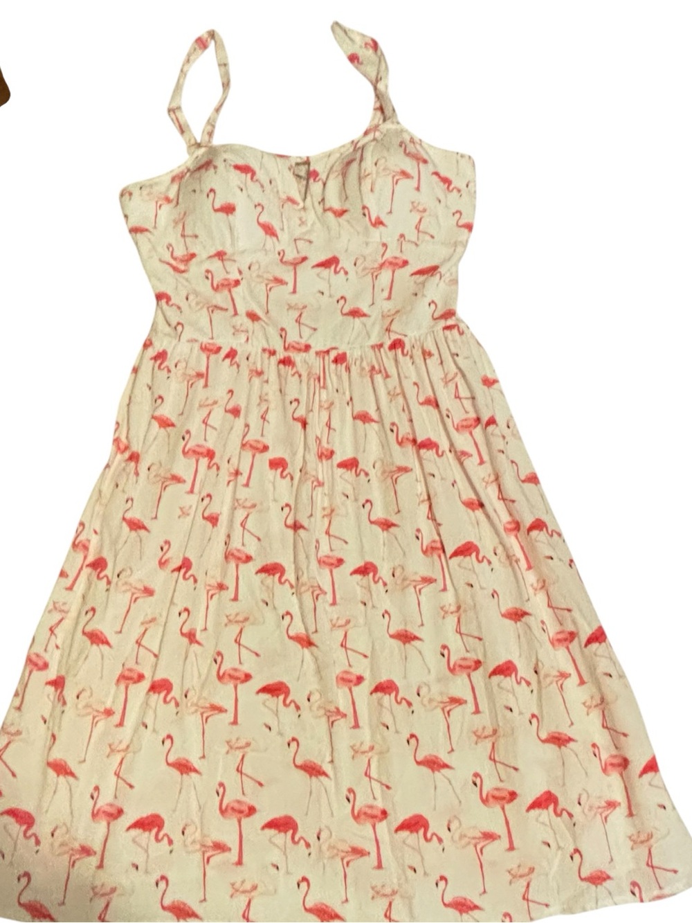 AUW Cream Mini Dress with Pink Flamingo Print